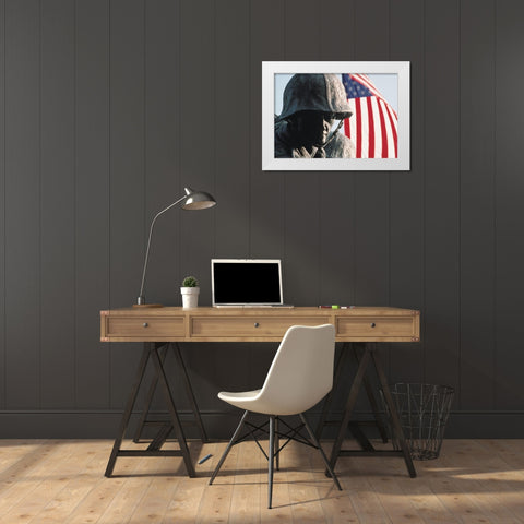 Marine and Flag White Modern Wood Framed Art Print by Unknown