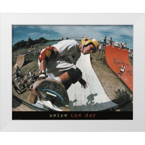 Roller Blading Extreme White Modern Wood Framed Art Print by Unknown