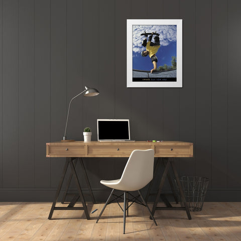 Reach for the Sky - Skateboarder White Modern Wood Framed Art Print by Unknown