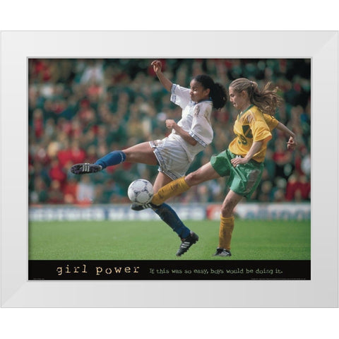 Girl Power - Soccer White Modern Wood Framed Art Print by Frontline