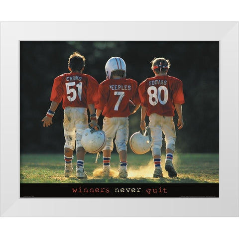 Winners Never Quit - Football White Modern Wood Framed Art Print by Unknown