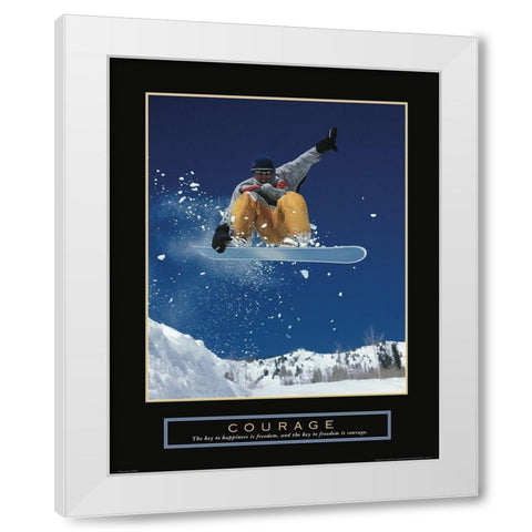 Courage - Snowboarding White Modern Wood Framed Art Print by Frontline