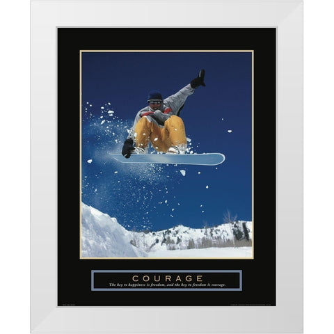 Courage - Snowboarding White Modern Wood Framed Art Print by Frontline