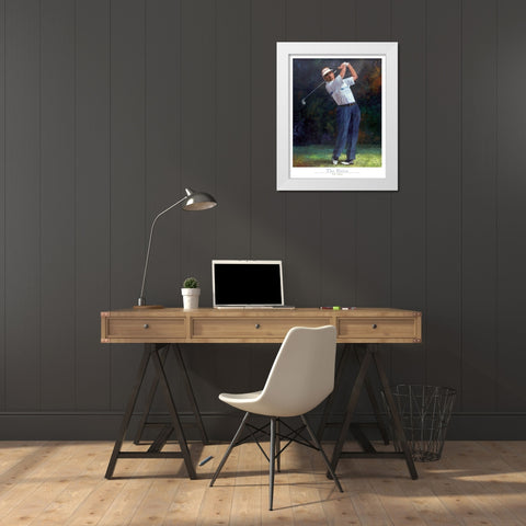 Golf The Drive White Modern Wood Framed Art Print by Frontline