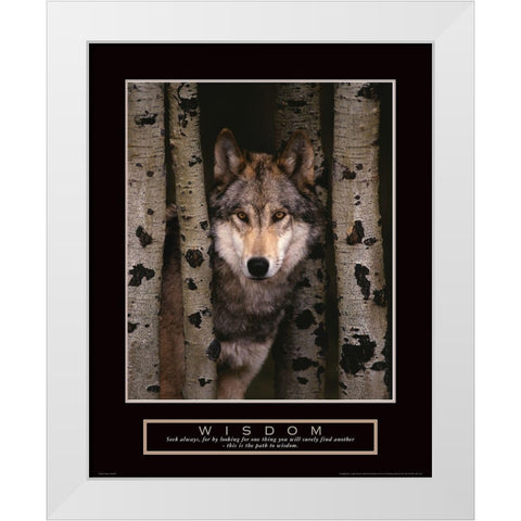 Wisdom - Grey Wolf White Modern Wood Framed Art Print by Frontline