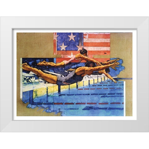 Olympic Swimmers White Modern Wood Framed Art Print by Frontline
