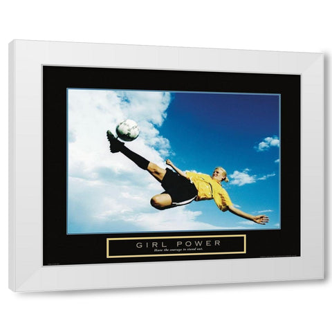 Girl Power - Soccer White Modern Wood Framed Art Print by Frontline
