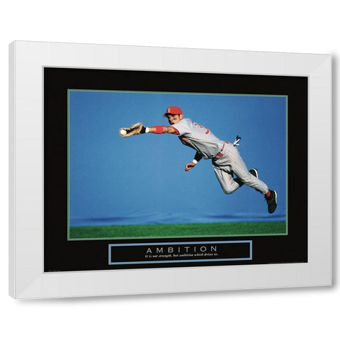 Ambition - Baseball White Modern Wood Framed Art Print by Frontline