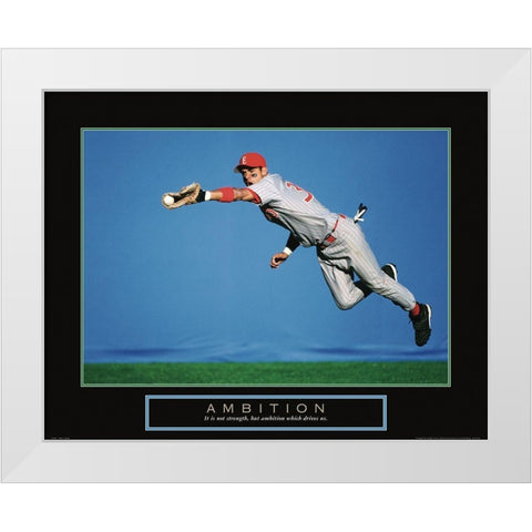 Ambition - Baseball White Modern Wood Framed Art Print by Frontline
