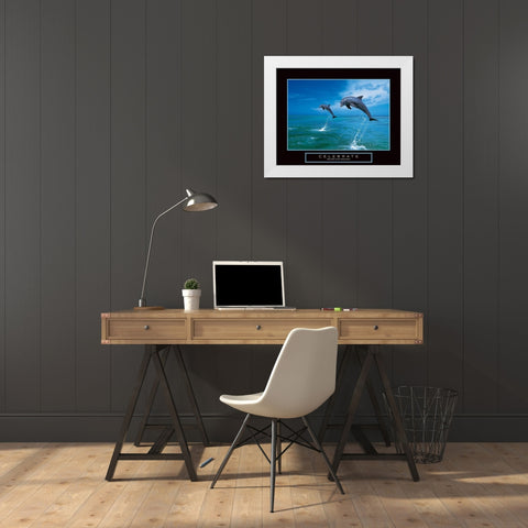 Celebrate - Dolphins White Modern Wood Framed Art Print by Unknown