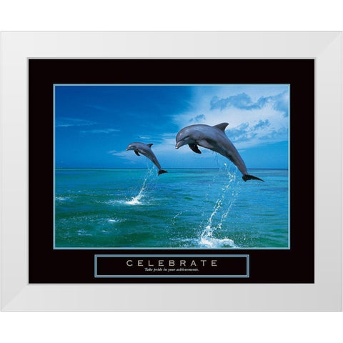 Celebrate - Dolphins White Modern Wood Framed Art Print by Unknown