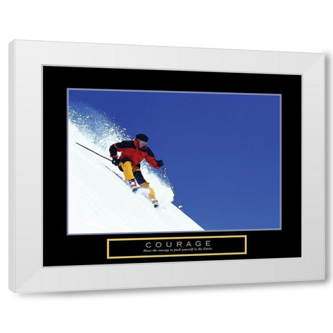 Courage - Skier White Modern Wood Framed Art Print by Frontline