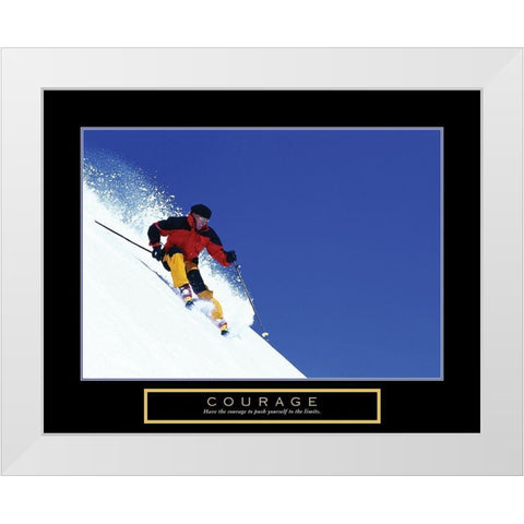 Courage - Skier White Modern Wood Framed Art Print by Frontline