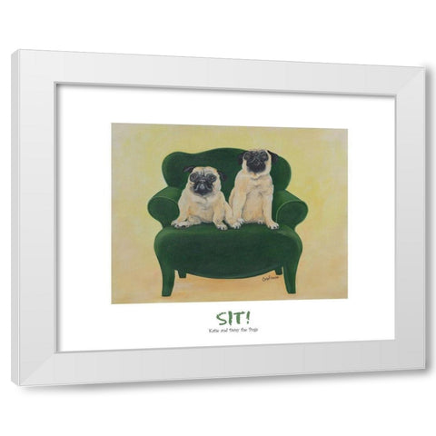 Pugs Sitting on Chair White Modern Wood Framed Art Print by Frontline