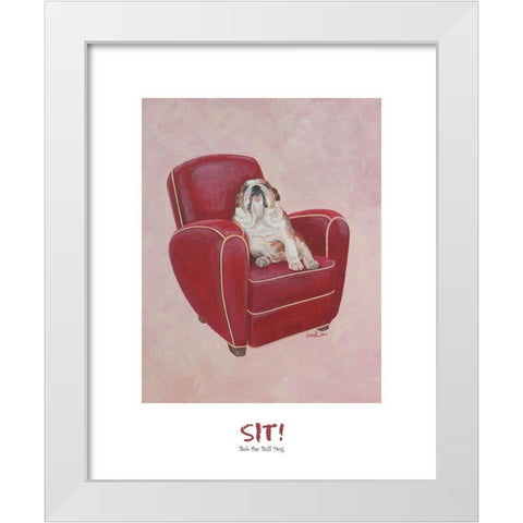 Bull Dog Sitting on Chair White Modern Wood Framed Art Print by Frontline