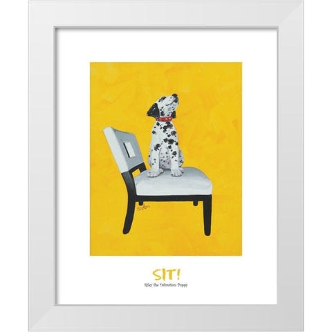 Dalmatian Sitting White Modern Wood Framed Art Print by Frontline