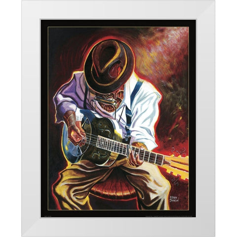 Jazz Strummin Blues White Modern Wood Framed Art Print by Frontline