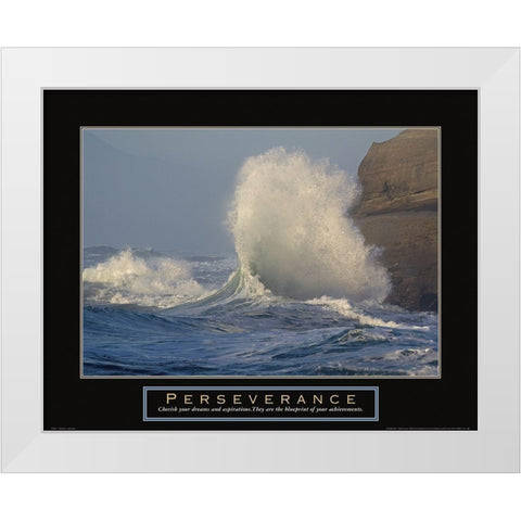 Perseverance - Crashing Wave White Modern Wood Framed Art Print by Frontline