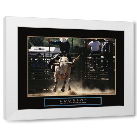 Courage - Bull Rider White Modern Wood Framed Art Print by Frontline