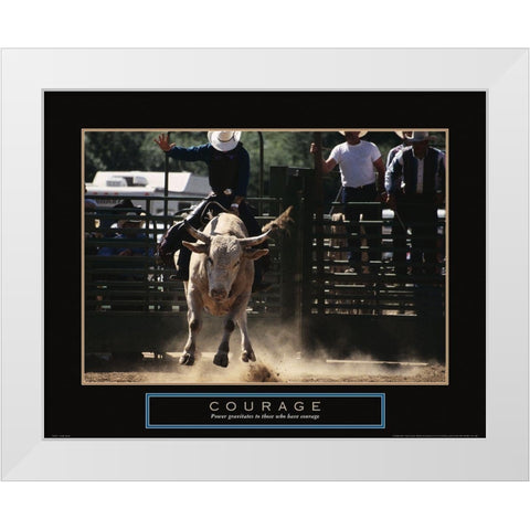 Courage - Bull Rider White Modern Wood Framed Art Print by Frontline