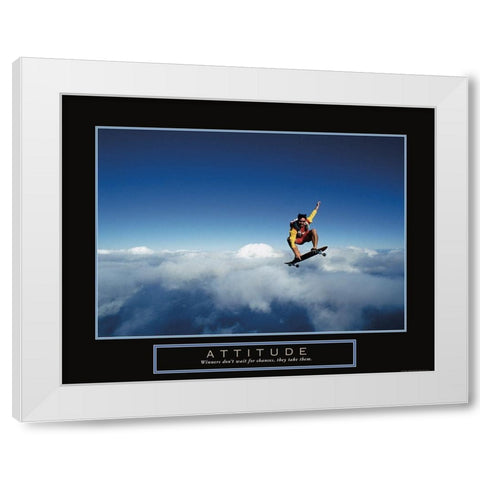 Attitude - Skateboarder White Modern Wood Framed Art Print by Frontline