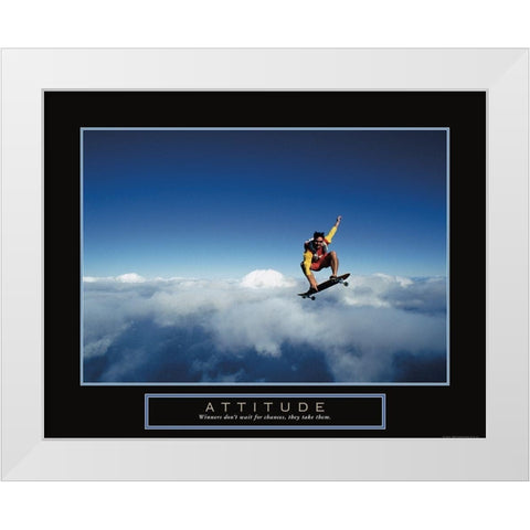 Attitude - Skateboarder White Modern Wood Framed Art Print by Frontline