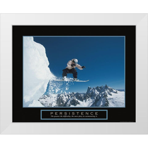 Persistence - Snowboarder White Modern Wood Framed Art Print by Frontline