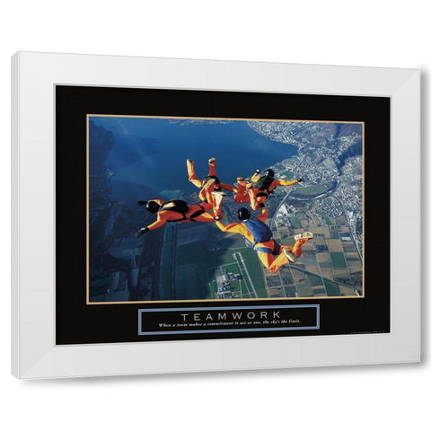 Teamwork - Sky Divers White Modern Wood Framed Art Print by Frontline