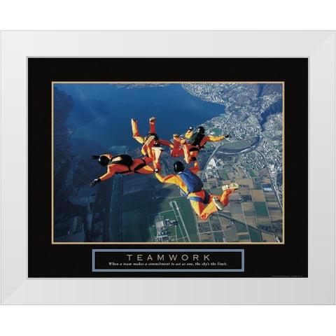 Teamwork - Sky Divers White Modern Wood Framed Art Print by Frontline
