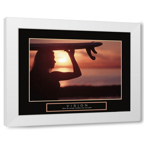 Vision - Female Surfer White Modern Wood Framed Art Print by Frontline