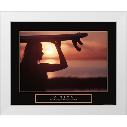 Vision - Female Surfer White Modern Wood Framed Art Print by Frontline
