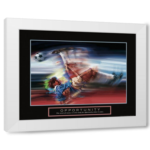 Opportunity - Soccer Shot White Modern Wood Framed Art Print by Frontline