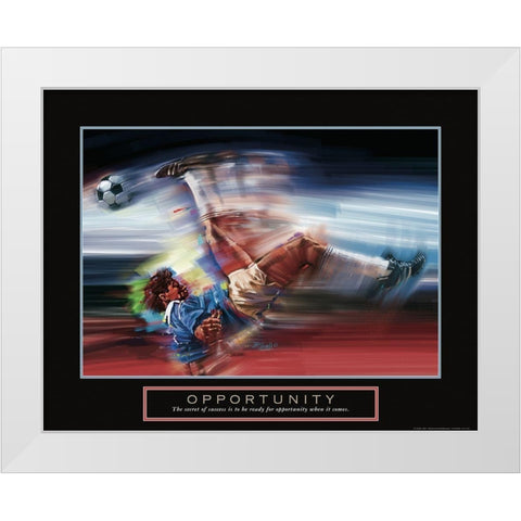 Opportunity - Soccer Shot White Modern Wood Framed Art Print by Frontline