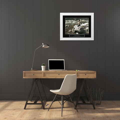 Peace - Yoga White Modern Wood Framed Art Print by Frontline