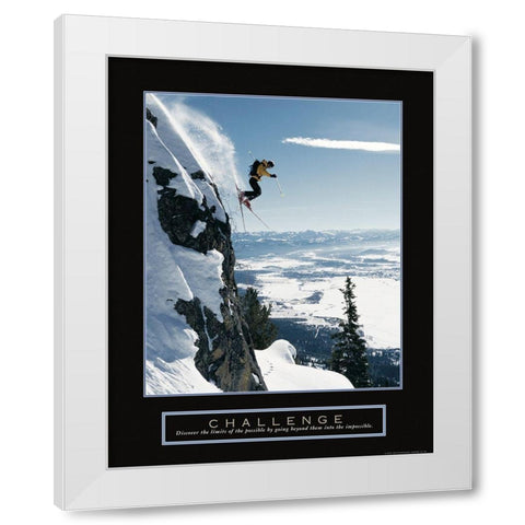 Challenge - Extreme Skier White Modern Wood Framed Art Print by Frontline