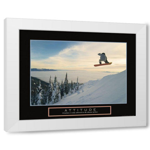 Attitude - Snowboarder White Modern Wood Framed Art Print by Frontline