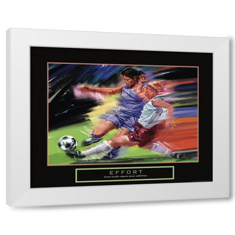 Effort - Girl Soccer White Modern Wood Framed Art Print by Frontline