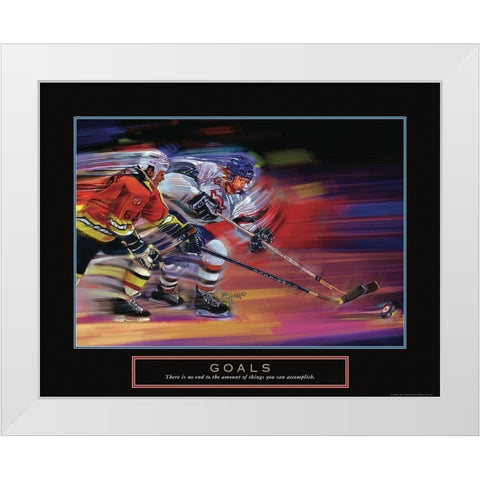 Goals - Hockey White Modern Wood Framed Art Print by Frontline