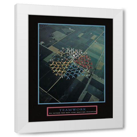 Teamwork - Skydivers White Modern Wood Framed Art Print by Frontline