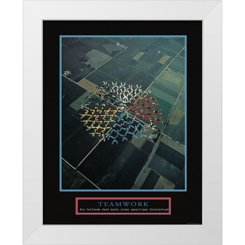 Teamwork - Skydivers White Modern Wood Framed Art Print by Frontline