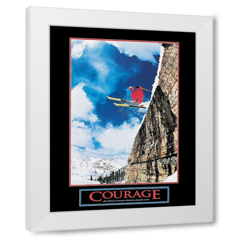 Ski - Courage White Modern Wood Framed Art Print by Unknown
