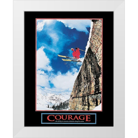 Ski - Courage White Modern Wood Framed Art Print by Unknown