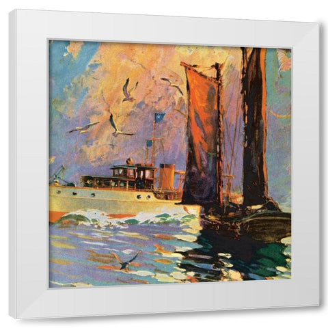 Motor Boating II White Modern Wood Framed Art Print by Unknown