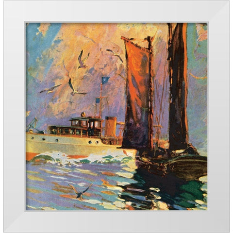 Motor Boating II White Modern Wood Framed Art Print by Unknown
