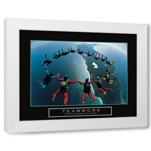 Teamwork - Skydivers White Modern Wood Framed Art Print by Frontline