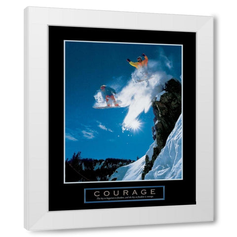 Courage - Snowboarders White Modern Wood Framed Art Print by Frontline