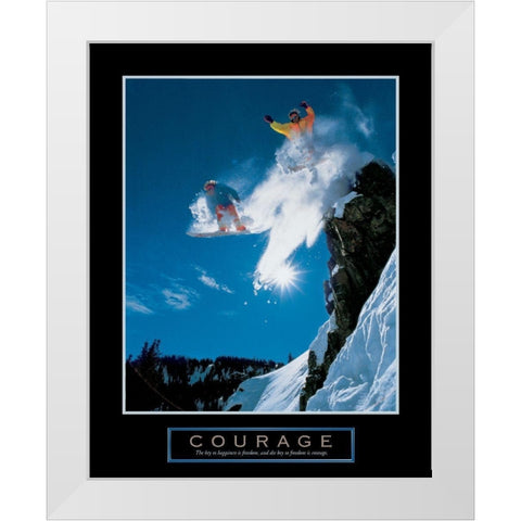 Courage - Snowboarders White Modern Wood Framed Art Print by Frontline