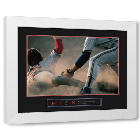 Risk - Baseball White Modern Wood Framed Art Print by Frontline