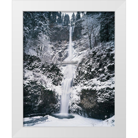 Frozen Bridge on Waterfall White Modern Wood Framed Art Print by Unknown