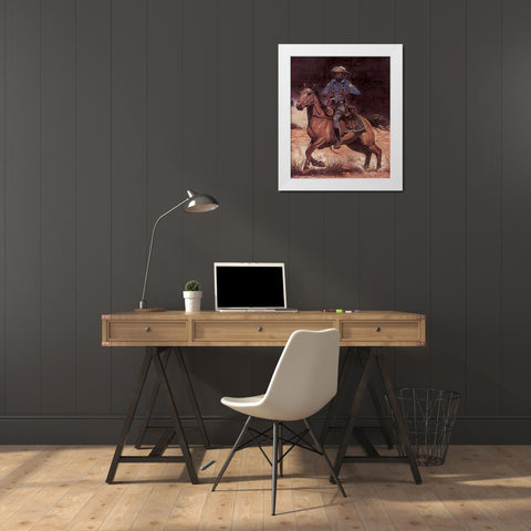 Buffalo Soldier White Modern Wood Framed Art Print by Unknown